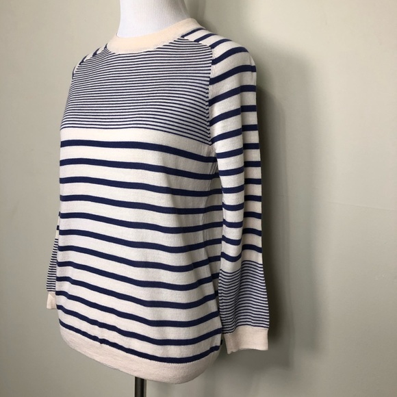 Fossil cream navy striped wool sweater small - Picture 2 of 8